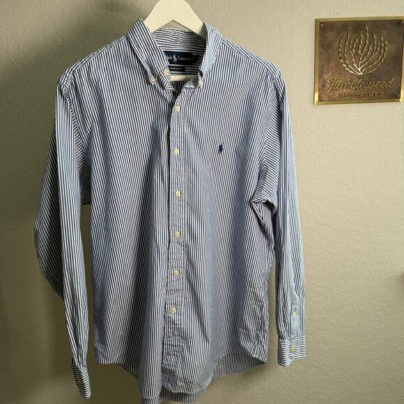 Men's Ralph Lauren Classic Fit Blue Stripe Long Sleeve Button Down Size 16 34/25 - Picture 1 of 6